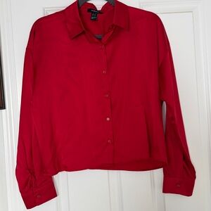 Ambiance Soft Satin Red Button-Up Shirt Size Medium